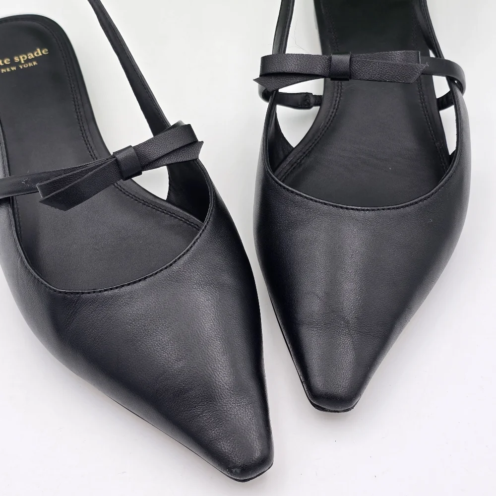 kate spade Black Pointed Slingback Flats with Bow